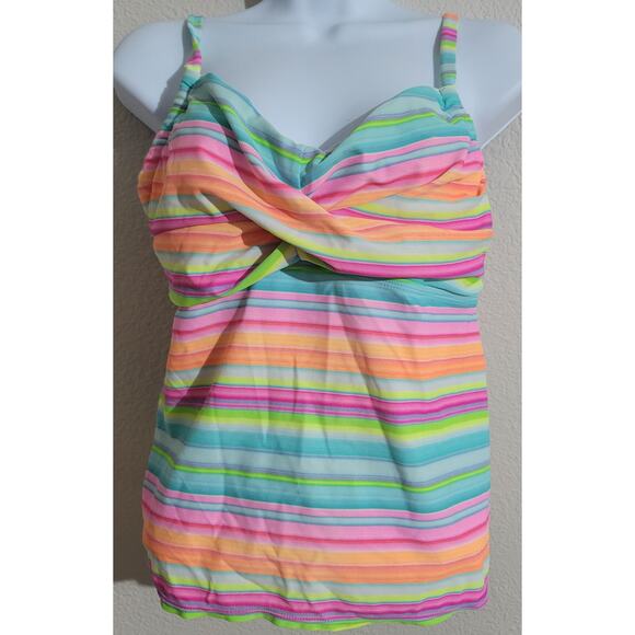 Kim Rogers Swim Pink Multicolored Striped Adjustable Spaghetti Strap Swim Top XL - Picture 1 of 4